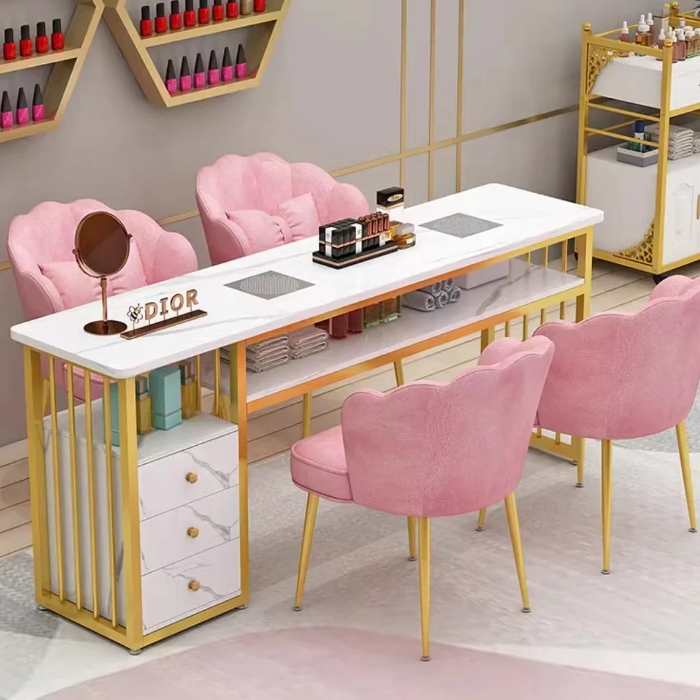 Metal Salon Nail Tables 1 Set with Marble Design for Nail Art table for nail table with chair