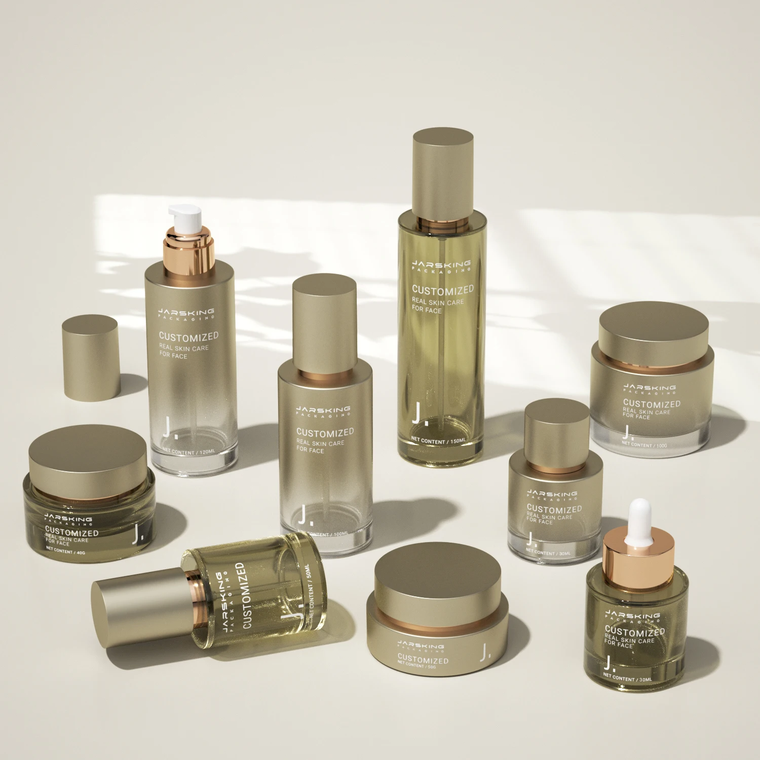 Custom luxury 30ml 50ml 100ml 120ml 150ml cosmetic glass bottle cream jar white frosted glass cosmetic skin care set packaging