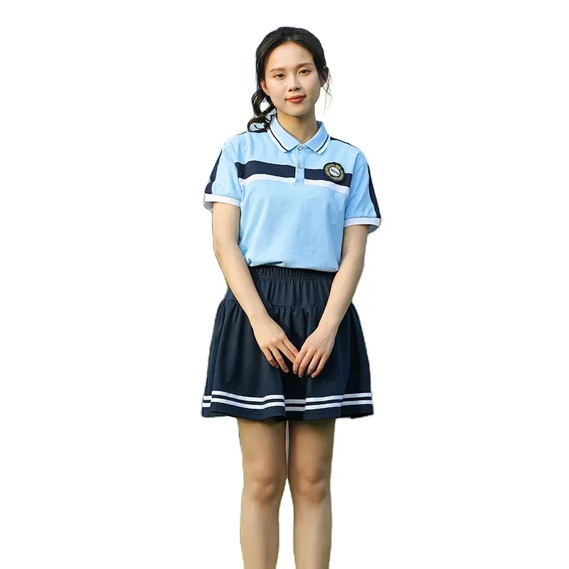 Spring New Good Quality Color Matching Polo Shirt Skirt Pant Suit Boys and Girls Unisex Coat Jacket School Uniforms