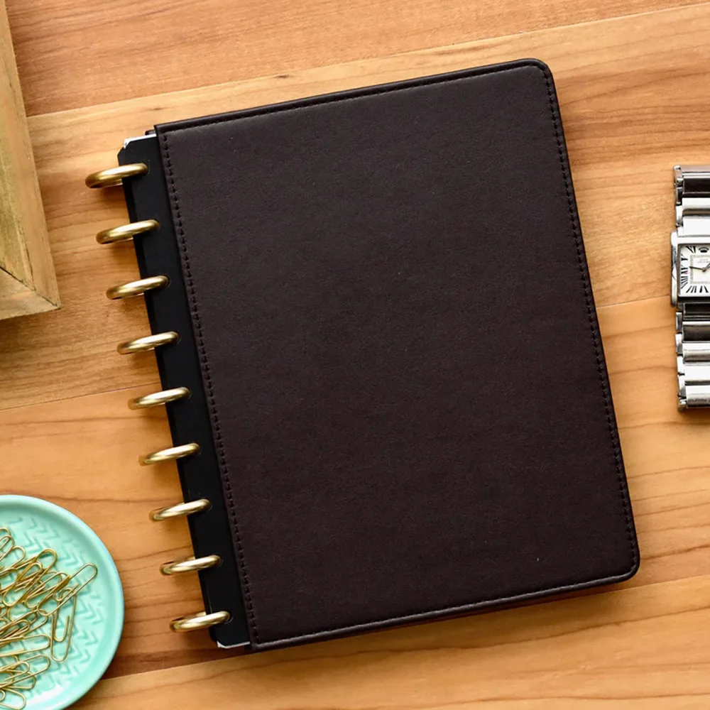 Custom Design Disc Ring Binding PU Leather Reusable Hardcover Journal Planner Book