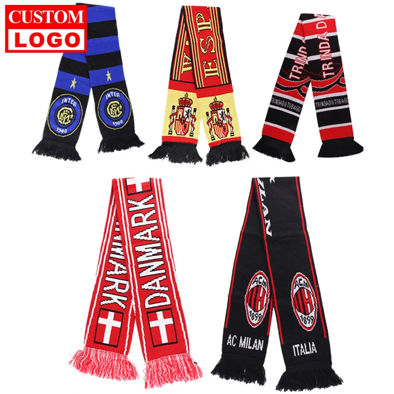 Factory Direct Custom Slogan Logo Knitting Jacquard Delicate Tassel Basketball Football Fan Scarf Fan Club Team Scarf Gift