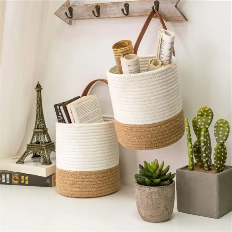 Wall Basket For Plants Cane Bamboo Decor Boho Flat Baskets Handwoven Fruit Colorful Woven Rattan Doll 2 Tiered Jute