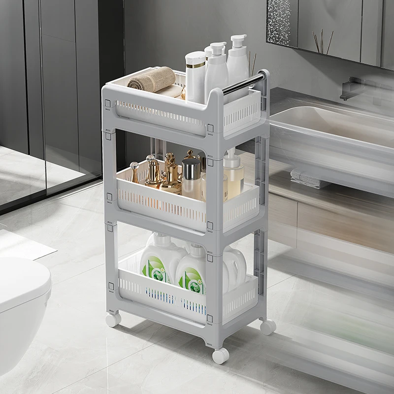 Home Plastic Children Toy Vegetables Fruit Kitchen Tool Storage Box Rack Shelf With Wheel