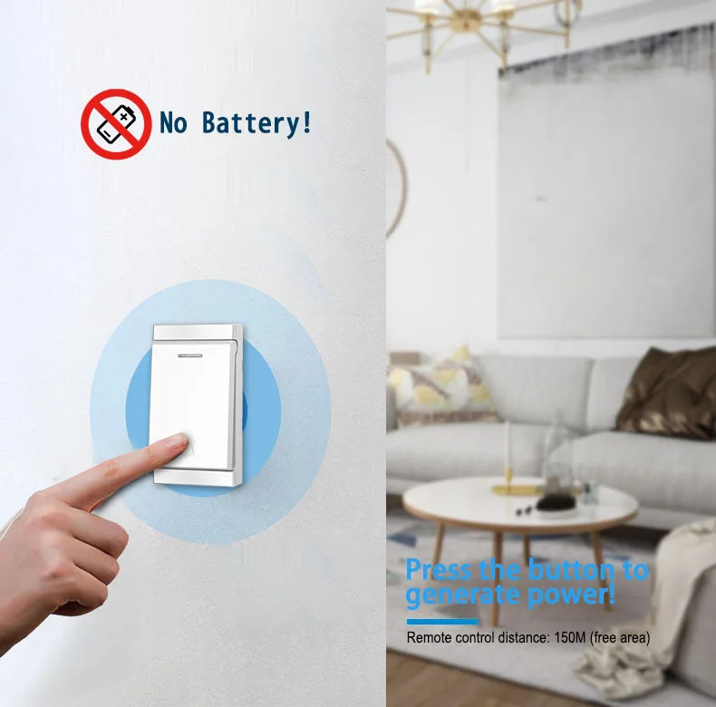 IP47 waterproof super long range wireless apartment door bell wireless doorbell with LED flashing light