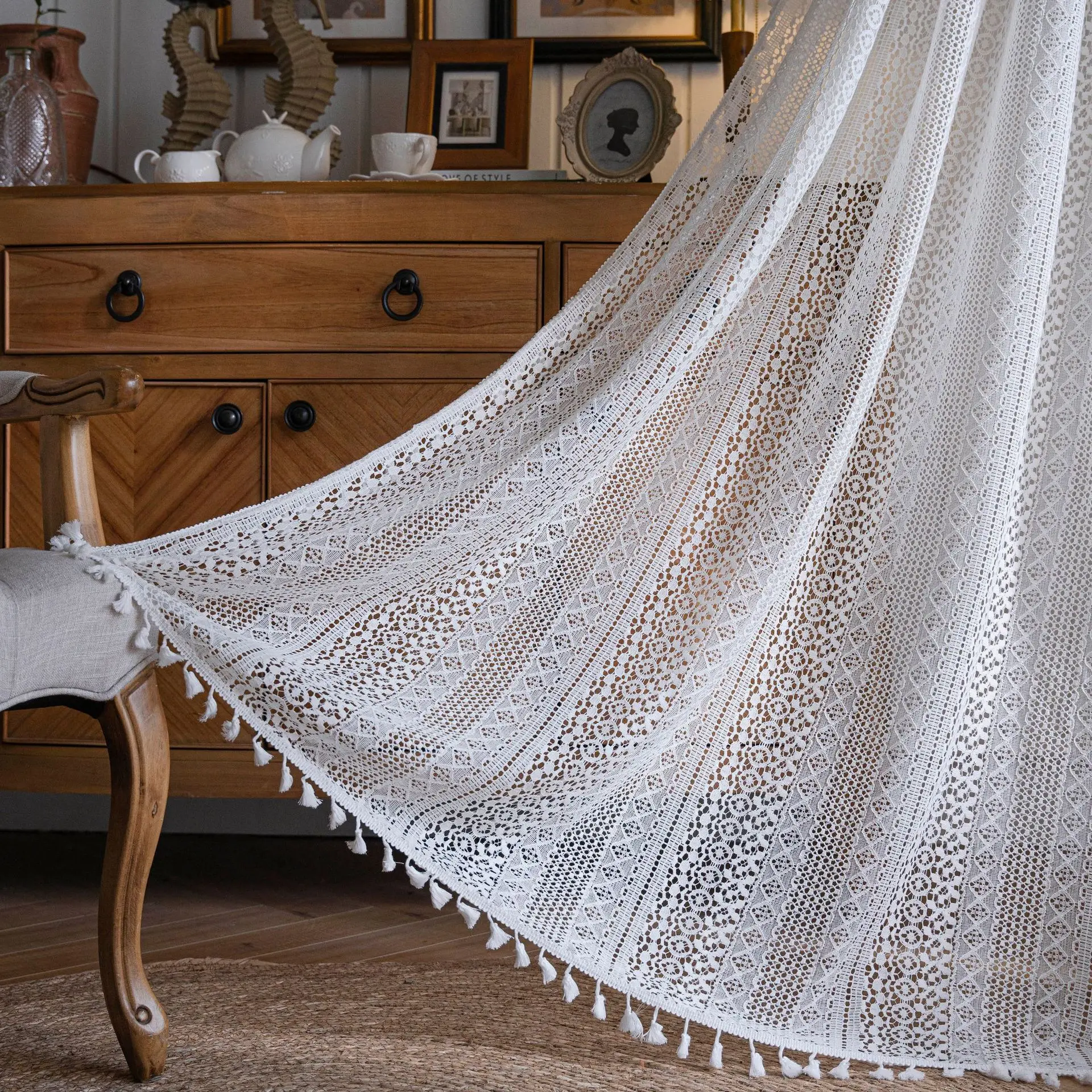 Blackout lace crochet openwork living room window curtain fabric