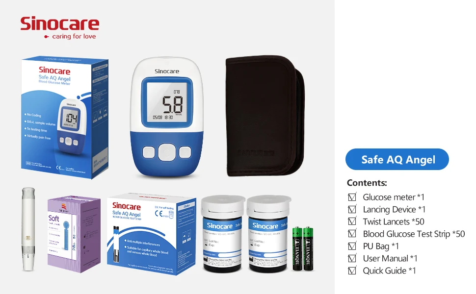 Sinocare Blood Glucose Meter Price And 50 Pcs Test Strips Blood Glucose Meter Without Blood