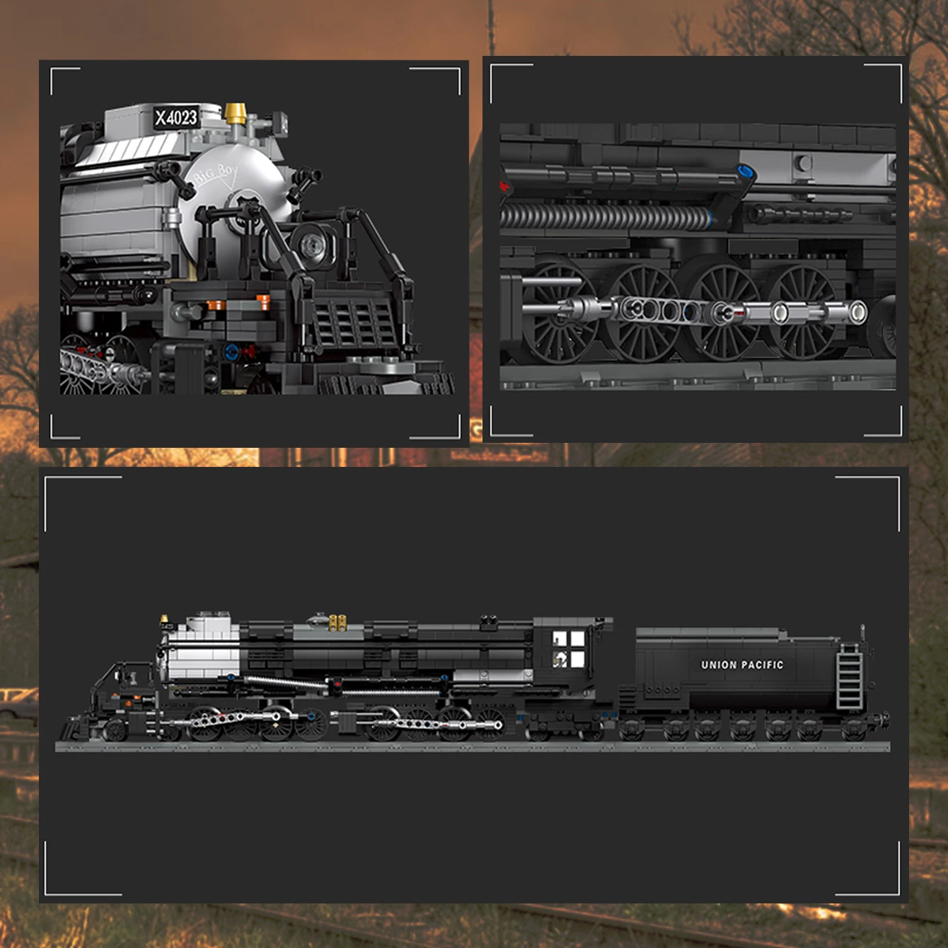 Big Guy 78CM Building Blocks Train 1608PCS Locomotive 19th Century Steam Railways Train Bricks Toys BIGBOY