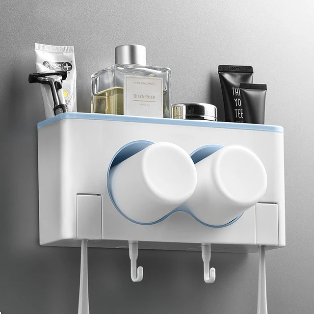 
Bathroom sets Creative couple toothbrush rack adsorption type multifunctional storage toothbrush cup storage container 