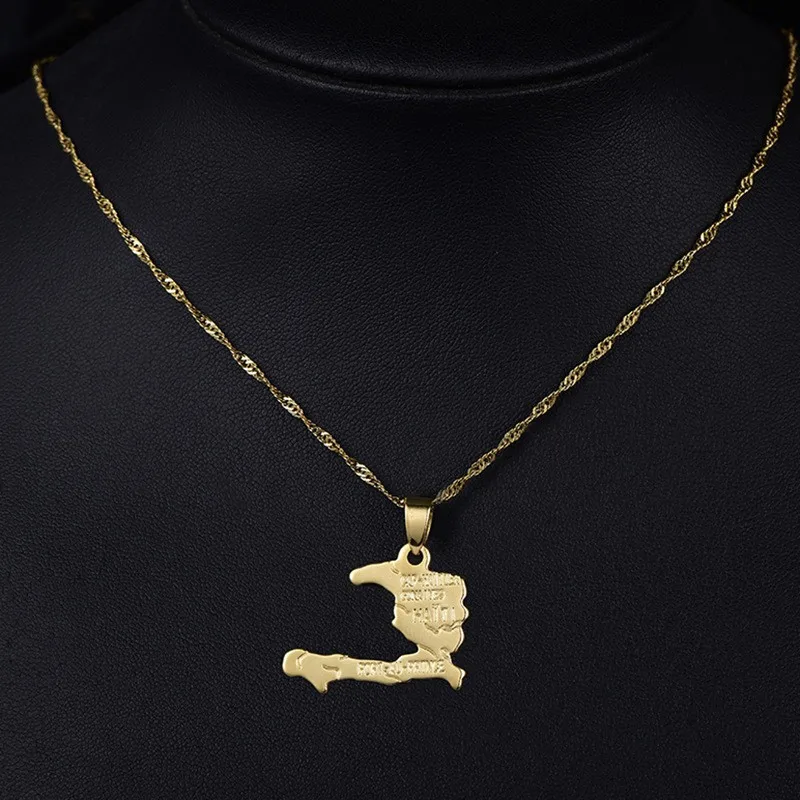 Hot Sale Africa Map Gold Necklace 18k Gold Plated Haiti Map Pendant Necklace for Men Women Wholesale