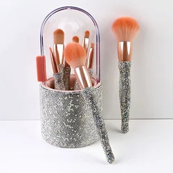 8 pcs Wholesale rhinestone Diamond Makeup Brush Set private label Eyeshadow Brush Beauty Makeup Storage Bucket for women