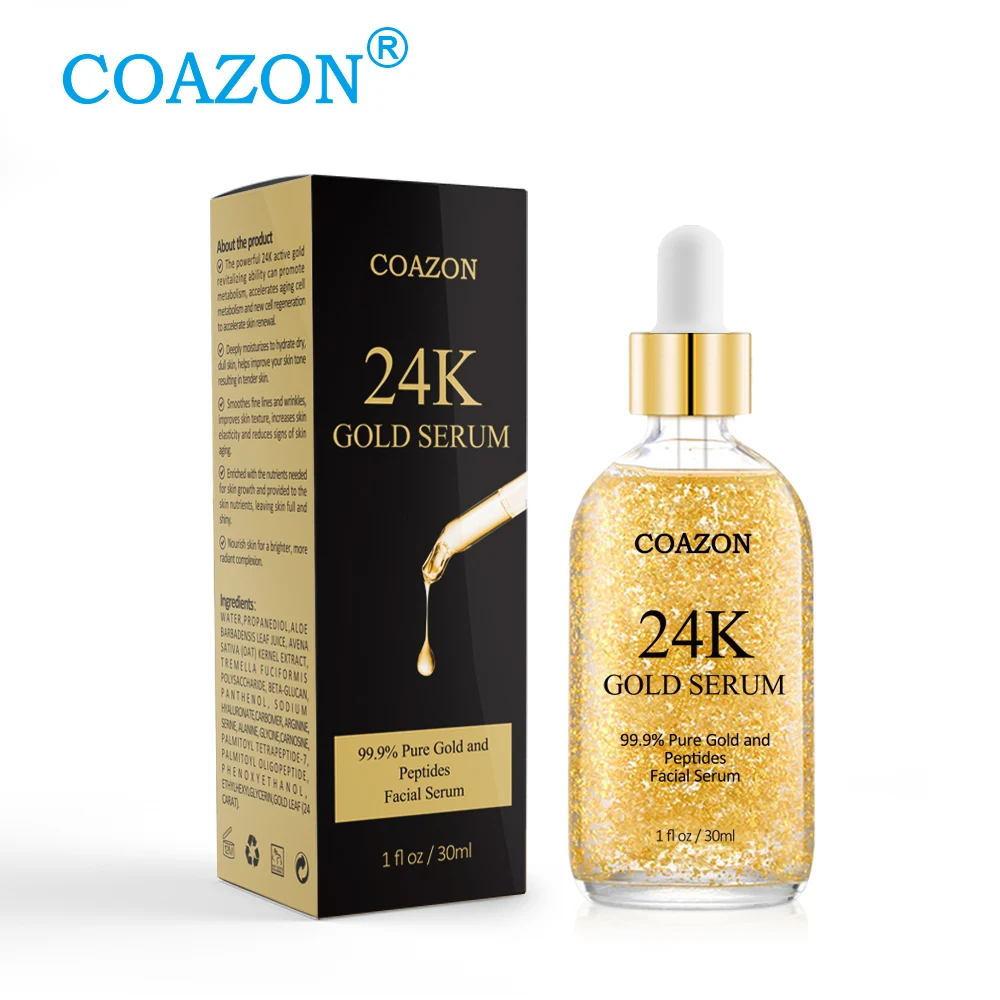 OEM custom brand 24K Gold Anti Aging Face Serum Moisturizer Enriched with Vitamin C Serum for Wrinkle Reduction 30ml