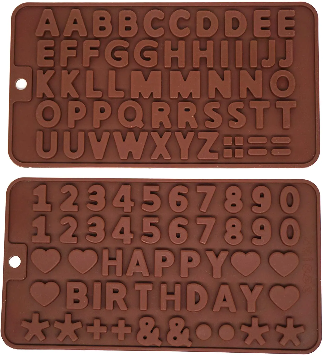 Silicone Chocolate Mold of Letters Numbers Symbols, 2 Pcs Molds Cake Tools Moulds Rectangle Kitchen Handwork DIY Support Brown