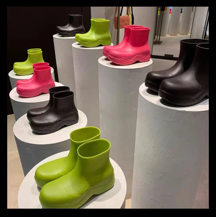 Новые дизайнерские водонепроницаемые туфли приятного цвета, новая резиновая обувь на толстой подошве, с низким верхом, женская модная непромокаемая обувь