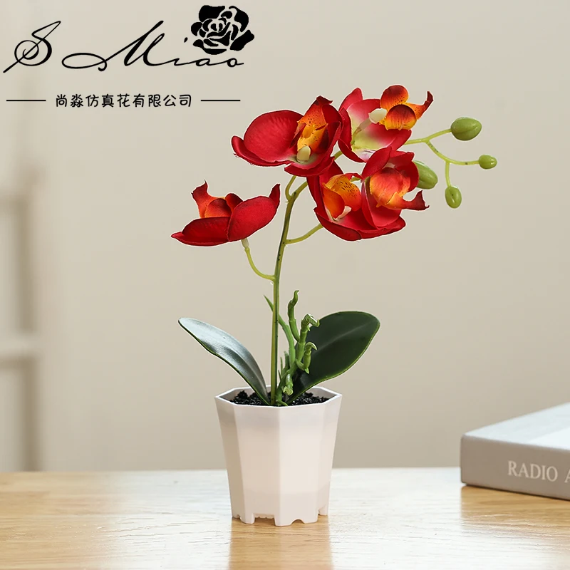 Artificial Phalaenopsis Bonsai in Plastic Potted Plant for Wedding Home Party Office Table Decor
