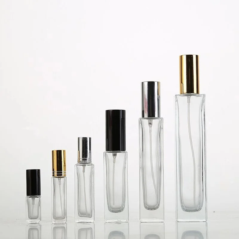 Wholesale Luxury 5ml 10ml  15ml 20ml 30ml transparent  Empty Square Shaped Glass Spray Perfume Bottle