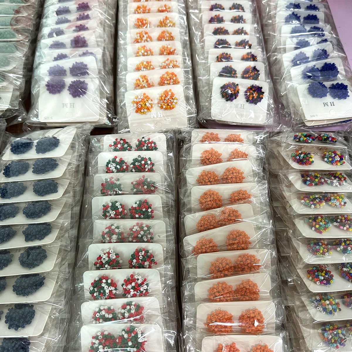 Factory Custom Wholesale Handmade Bohemian Rice Beads Stud Earrings Colorful Christmas 15mm Beaded Seed Bead Earrings For Women