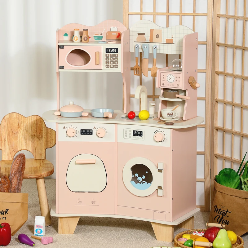 Fantasy  Wooden Toy Pretend Play Kitchen Set With Realistic Accessories Simulated Stove Cookware Toy Gift For Girls And Boys