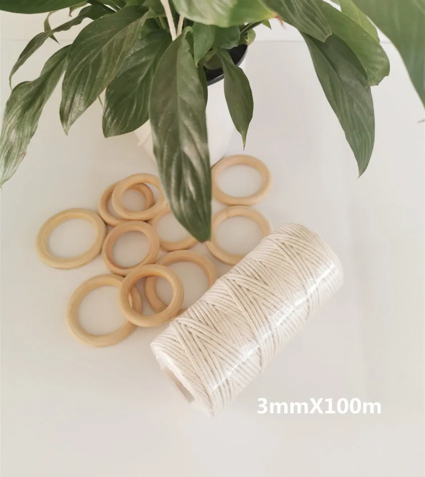 Оптовая продажа, термоусадочная упаковка, высококачественный витой шнур из чистого хлопка для макраме, 4 мм х 100 м