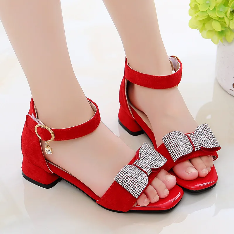 New Girls Princess Shoes Fashion High Heels Spring 2024 Girls Shoes Box Summer EVA Cotton Fabric OEM Ankle Strap Guangdong 27-38