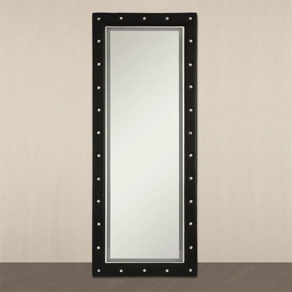 Decorative mirror wall hanging Dressing mirror leather frame with drilling belt sanding with light Full-length mirror
