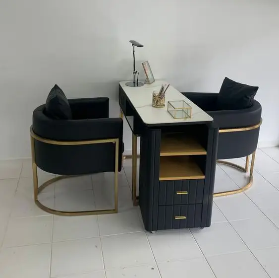 Wood Painting Black Manicure Table And Chairs For Nail Bar Furniture