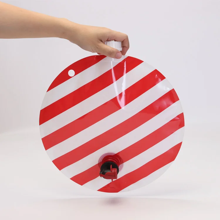 Logo Printing Round Shape Drink Beverage Juice Fruit Wine Liquid Spout Packaging Aluminum Foil Bags with Dispenser