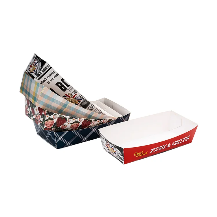 Disposable custom printed waterproof greaseproof paper tray Restaurant fast food snack fried chicken cake take away packaging