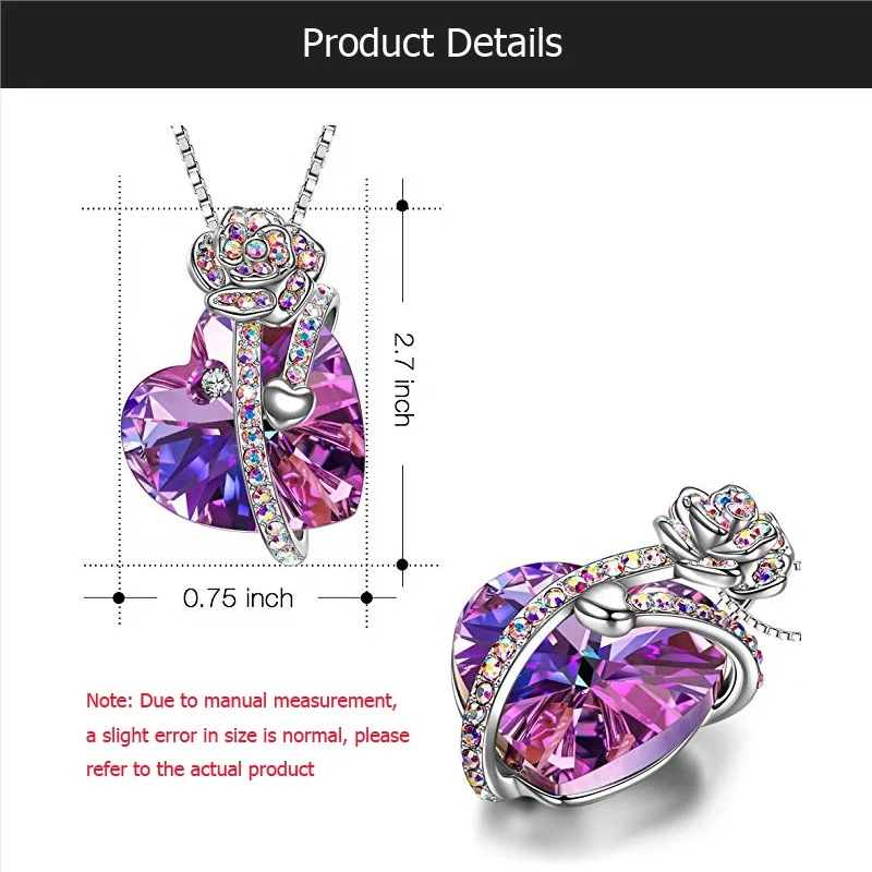 High quality Love of Rose Pendant Necklace with Austrian Crystals Jewelry for Women Gifts for Girls