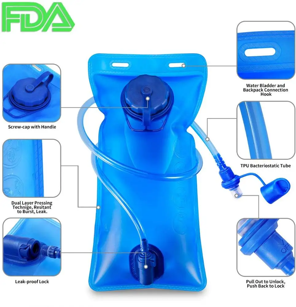 TPU Hydration Bladder Water Bag for Running Cycling with Silicon Mouthpiece