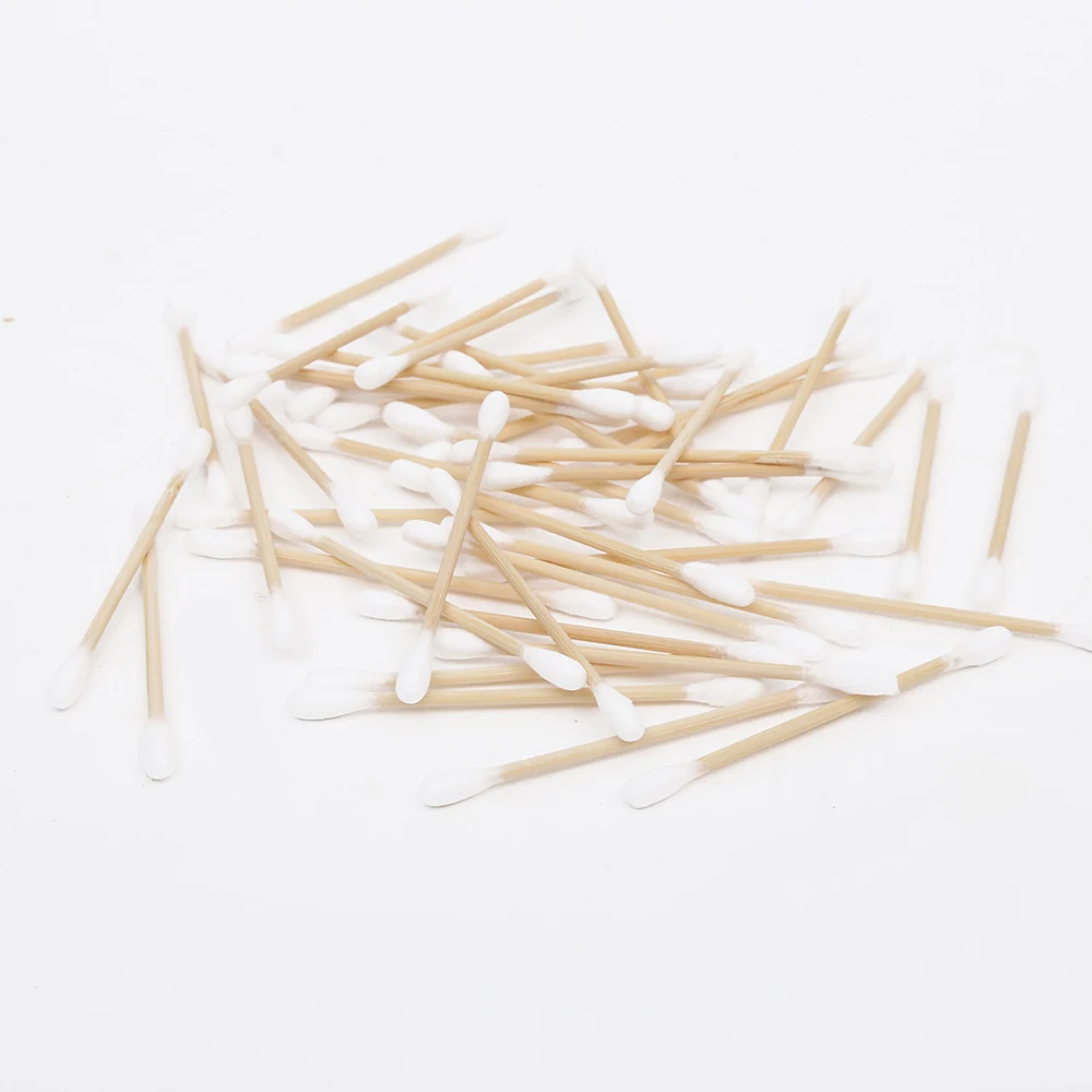 Professional made eco-friendly 100% cotton buds kraft paper box bamboo stick cotton swabs
