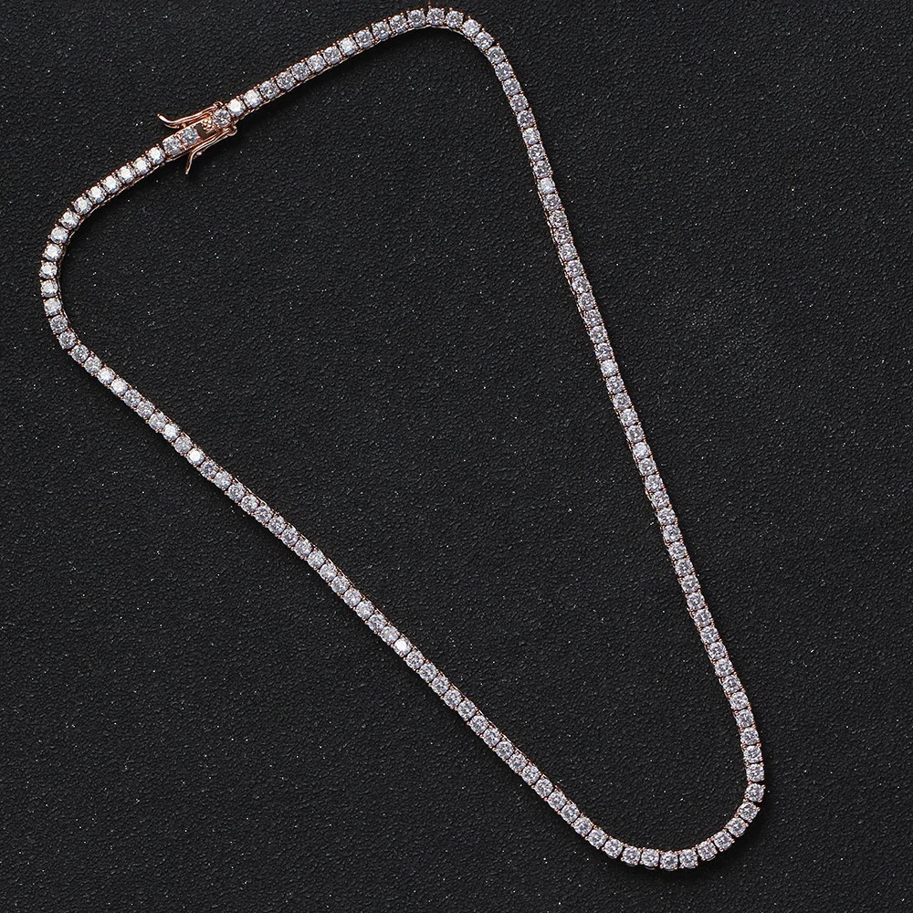 diamond vvs rose gold pure 925 sterling silver 2mm wholesale tennis moissanite chain link necklace