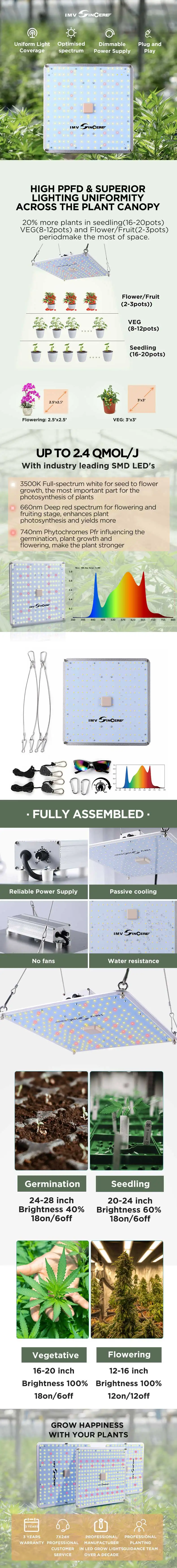 LED Grow Light 3200-3400K full spectrum quantum plate hydroponics 150W