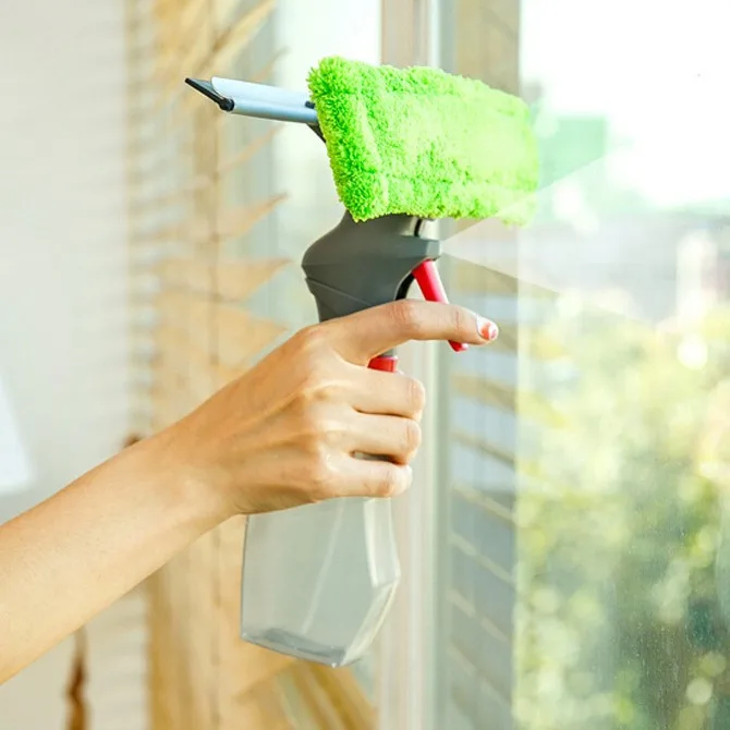 2-In-1 Extendable Window Squeegee And Scrubber,Wet/Dry Use For Glass,Car Windows & More,No Power Needed