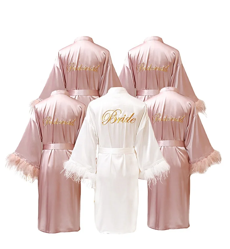 2022 New Designer Robe Sets Luxury Bridal Fur Feather Robe Femme Designer Satin Silk Women Bridesmaid Robes
