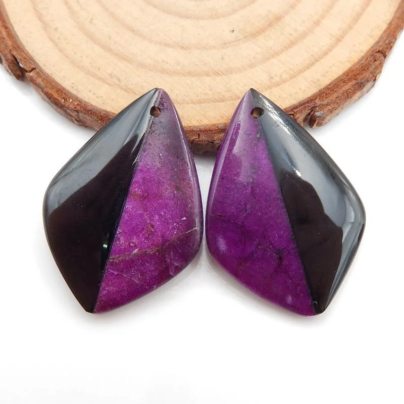Earring Bead Natural GemstoneJewelry Purple Stone and Obsidian Intarsia Gemstone Earring Bead