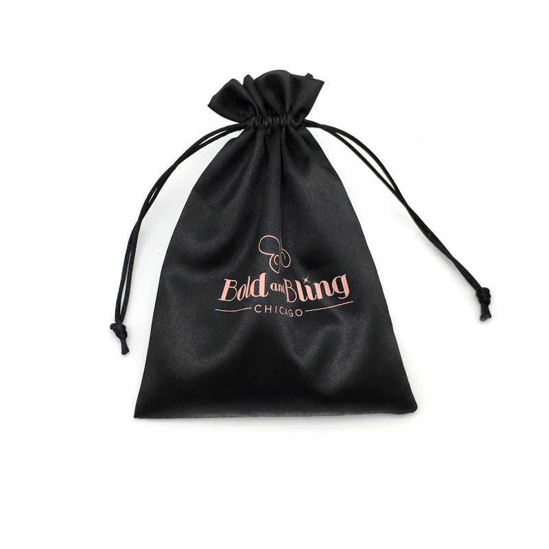 custom logo printed  satin fabric drawstring hair extension packaging wig bag