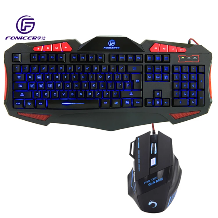 Эргономичная USB светодиодная подсветка игровая Проводная клавиатура и мышь комбо