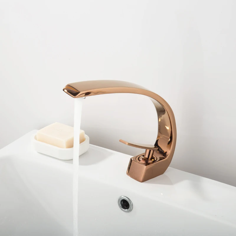 Brass Basin Faucet Bathroom Hot And Cold Water Mixer Tap Faucets Wholesale Prices Rose Gold Wash Bathroom Basin Tap Water Mixer