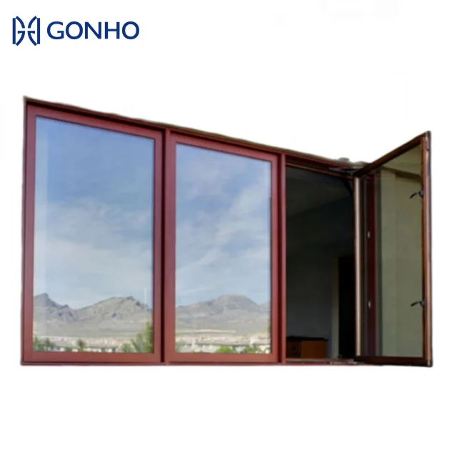 GONHO Hot sale modern waterproof triple pane frameless custom wood color window grill design round top black casement windows