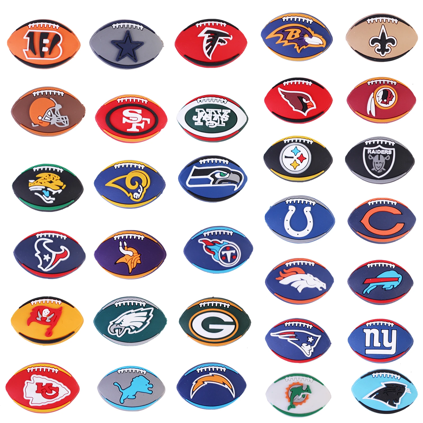 Оптовая продажа 2023 Новое поступление 2D NFL Спортивная командная футбольная резина подвеска для крокодиловой обуви