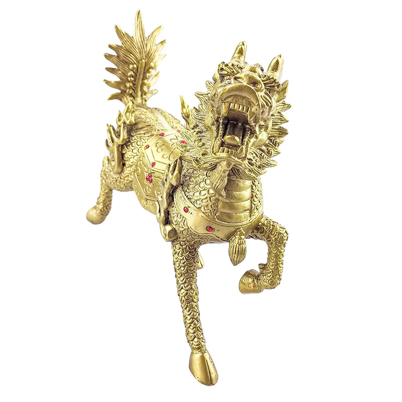 Custom design decoration handicraft brass golden Qilin home fengshui products lucky golden brass ornaments