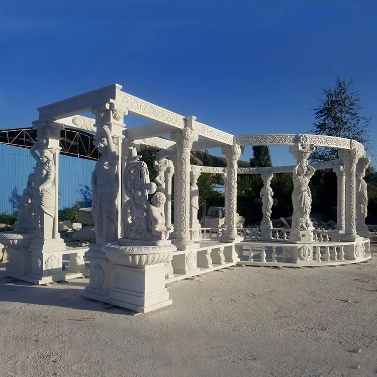 Outdoor Garden Decoration Hand Carved Natural Stone Pavilion Large Marble Gazebo for Sale