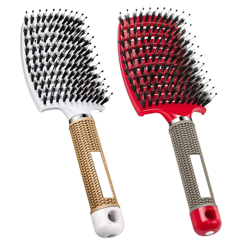 Masterlee hot sale nylon npar bristle brush rubber handle vent comb Curved hair straightening brush