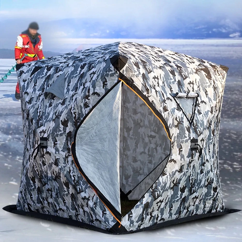 High Quality Oxford Cloth Fabric Winter Ice Cube Fishing Shelter 3-4 Persons Heat Insulation camping Tent To Keep Warm