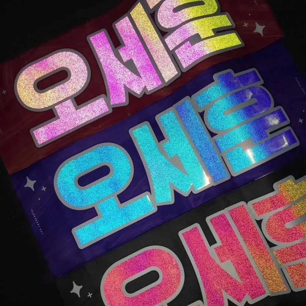 Magic Reflective Glitter Cheering Kpop Slogan Fabric Banner Towel With Double Sided Kpop Star Printing For Concert