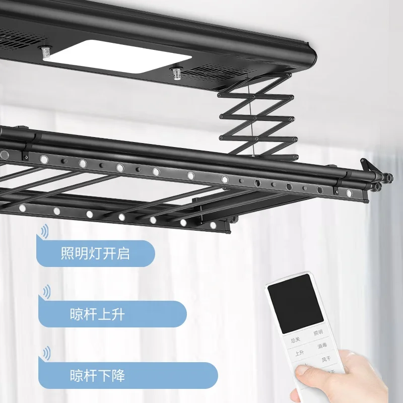 Modern remote control electric led lighting clothes drying hanger smart laundry lifting ceiling clothes drying rack hanger