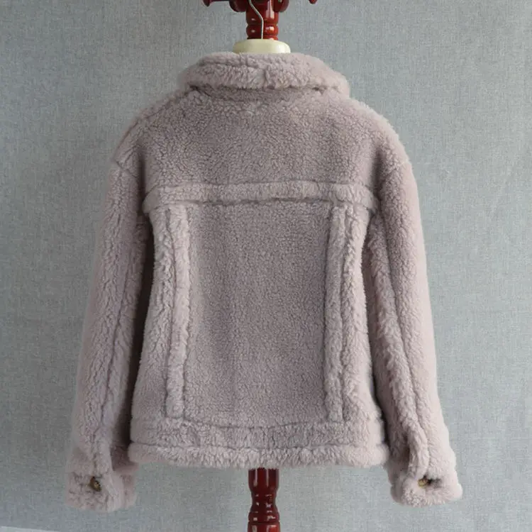 Custom sheep fur jacket women natural fur cloth motorcycle riding jackets for women