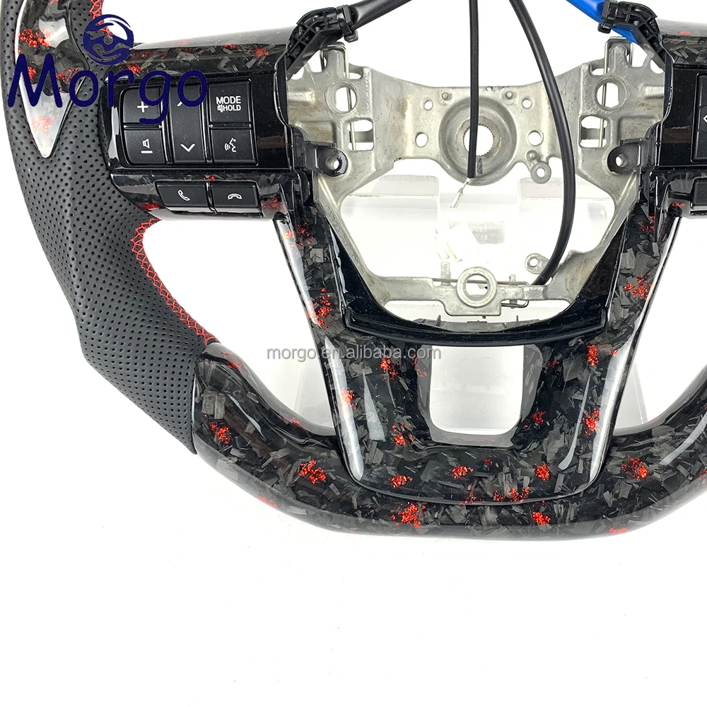 Red Powder Forged Carbon Fiber Steering Wheel Fit For Toyota Hilux Revo Fortuner Land Cruise LC300 GR Steering Wheel Customized