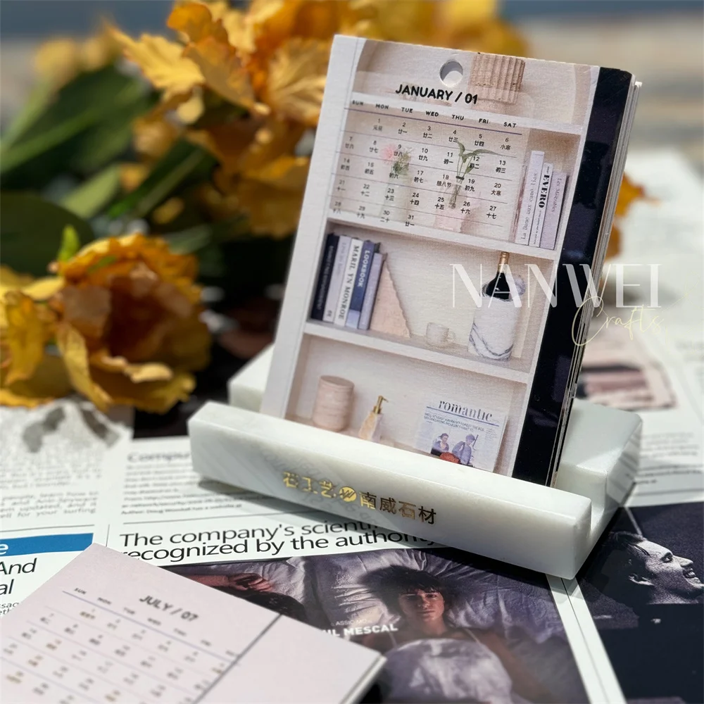 NANWEI Ready Stock Bianco Carrara White Marble Desktop Multifunction Phone Card Holder