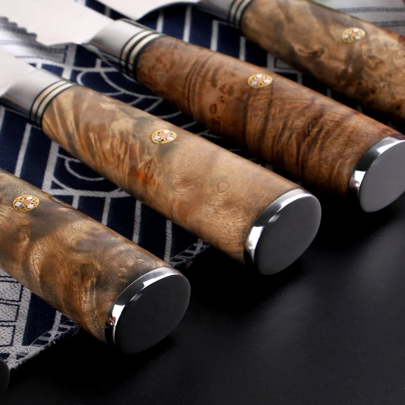 Damascus Messer Set 6pcs Kitchen Cooking Stainless Steel Knife Set Kitchen Damascus Knives Sets With  Wood Handle